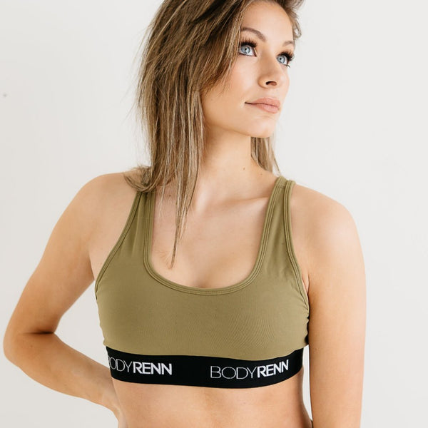 Now & Renn Olive Green Sports Bra